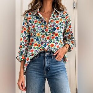 Seasalt Larissa Shirt Floral Organic Cotton Button Down UK 14 / US 10